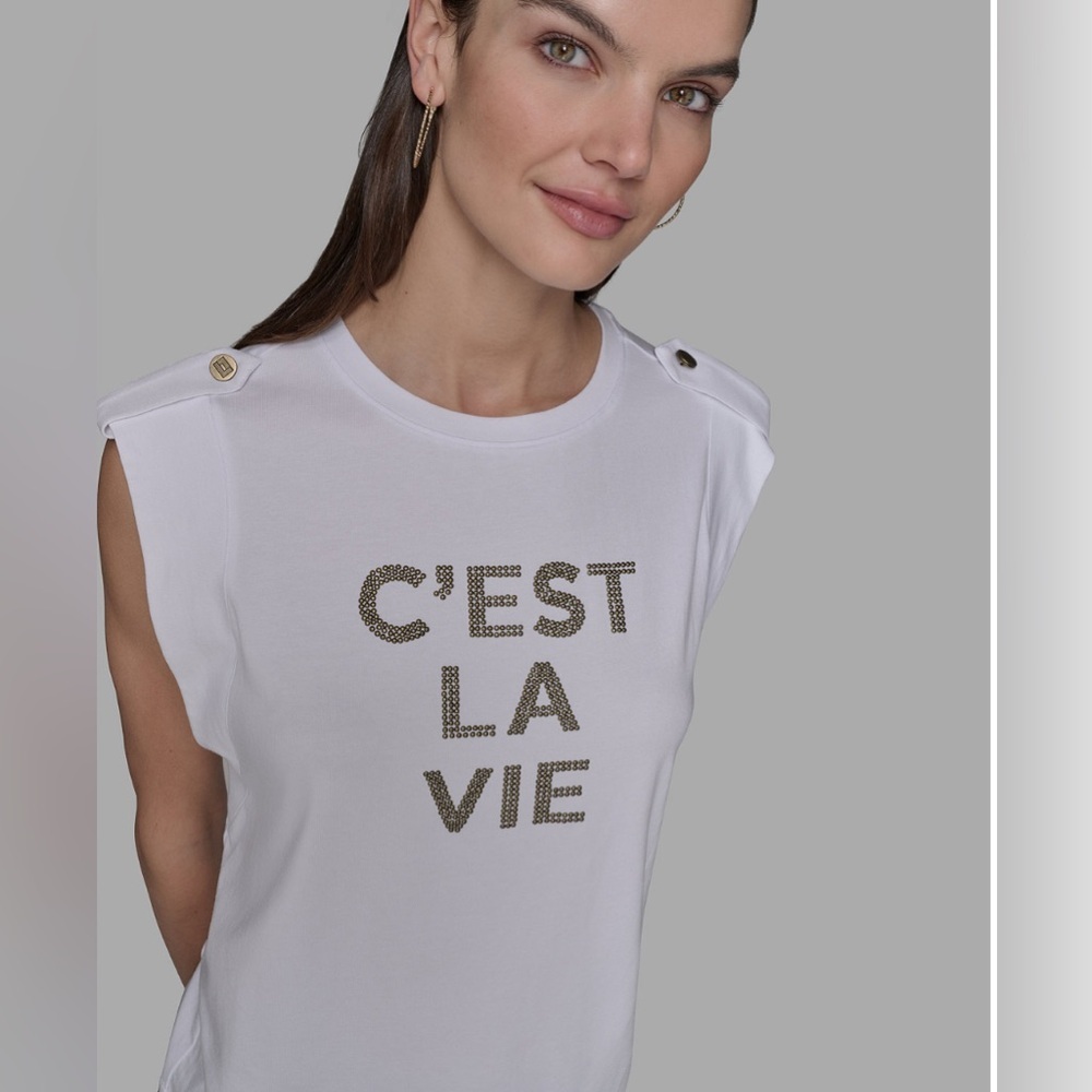 Karl Lagerfeld Paris C'est La Vie Studded Top - Picture 5 of 16